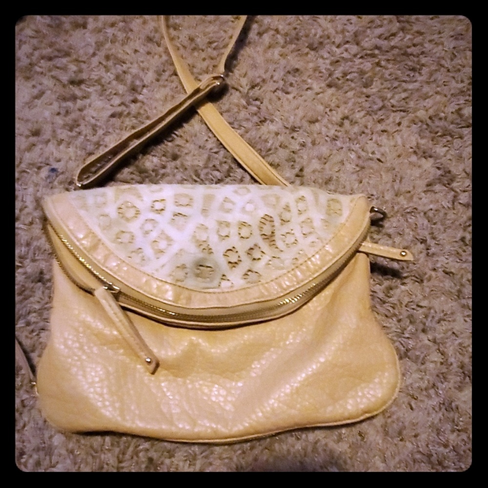 Khaki purse with lace top